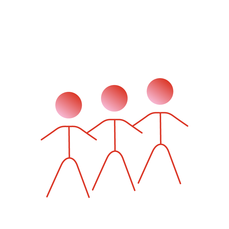 Simple line illustration showing 3 figures in a row