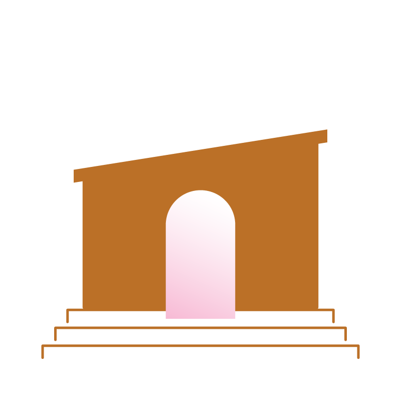 abstract school building illustration with steps and an arched entrance