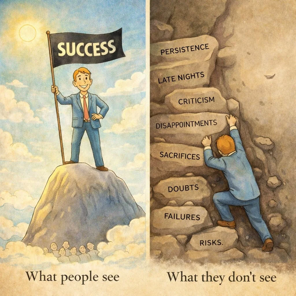 Sunday night musings&hellip;

People are quick to judge success, but slow to understand what it cost. From the outside, it looks easy. From the sidelines, it looks like luck.

What they don&rsquo;t see are the sleepless nights, the setbacks, the cons