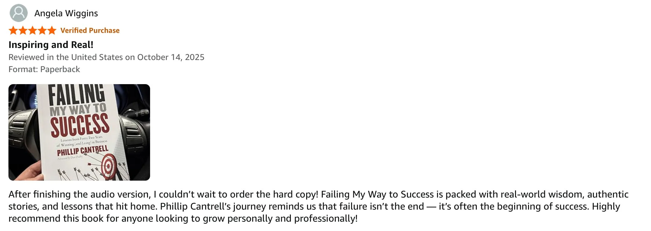 5 Star Amazon Review with Pic of book cover