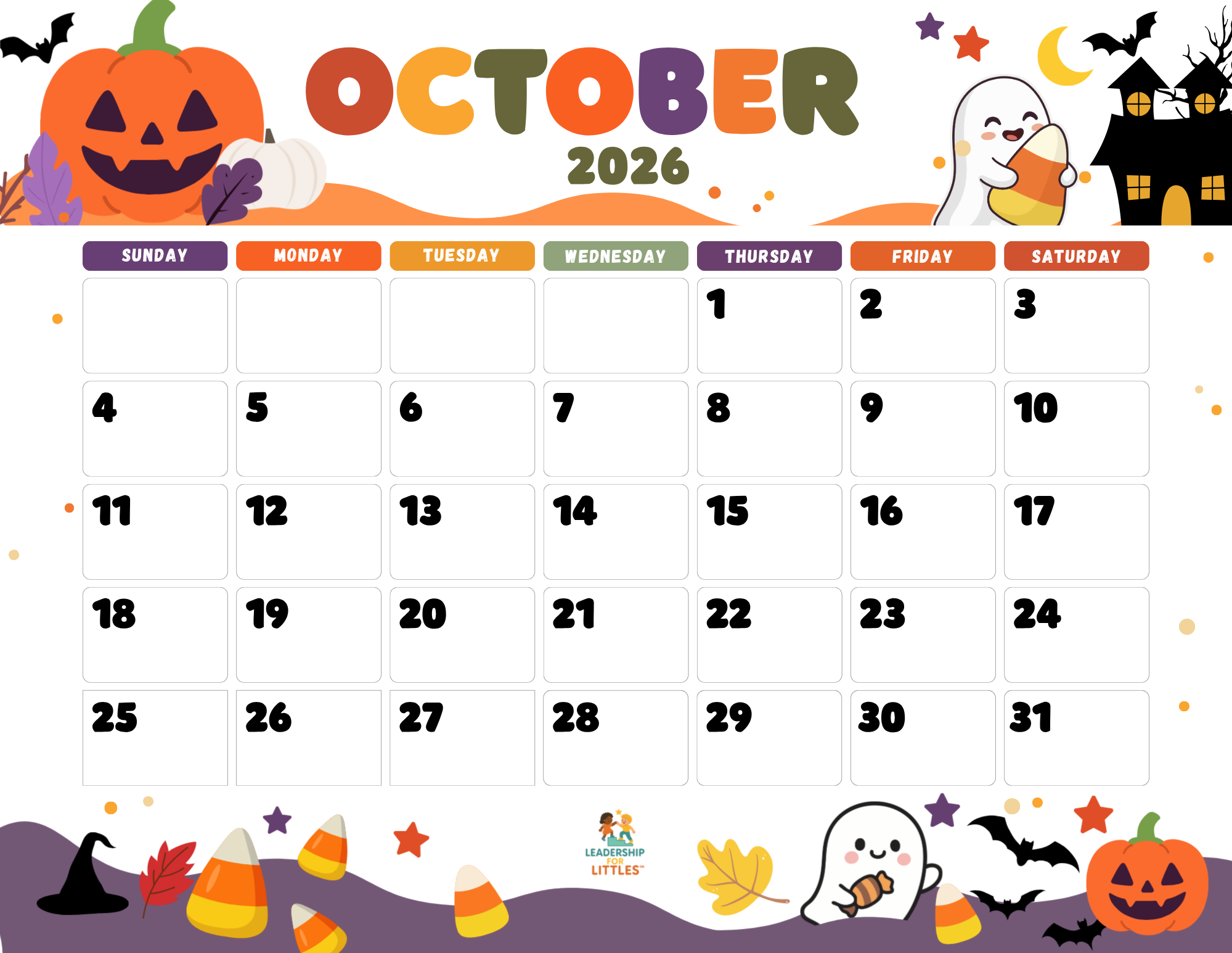 Leadership for Littles™ October 2026 Calendar | Courage