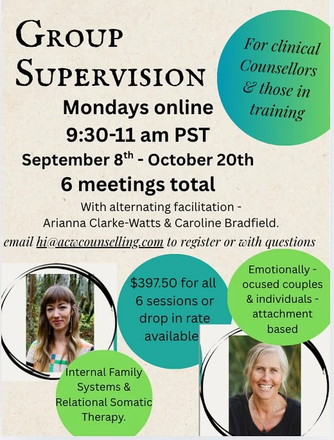 We&rsquo;re back!
Caroline and I are offering group supervision once again. If you&rsquo;re a counsellor or counsellor in-training, this will be a supportive container for you to be in the company of peers as well as experienced therapists offering s