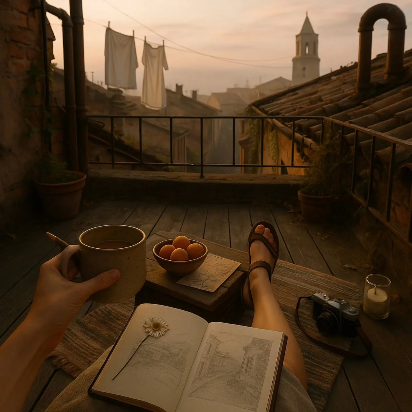 ☕ Before the world stirs...
A quiet sketch, a warm sip, and a rooftop that remembers.
Some mornings write themselves.

Discover the art @lunaartcollections

#lunaartcollections #morningrituals #rooftop #sketchandsip #artfulmoments #slowliving_create 