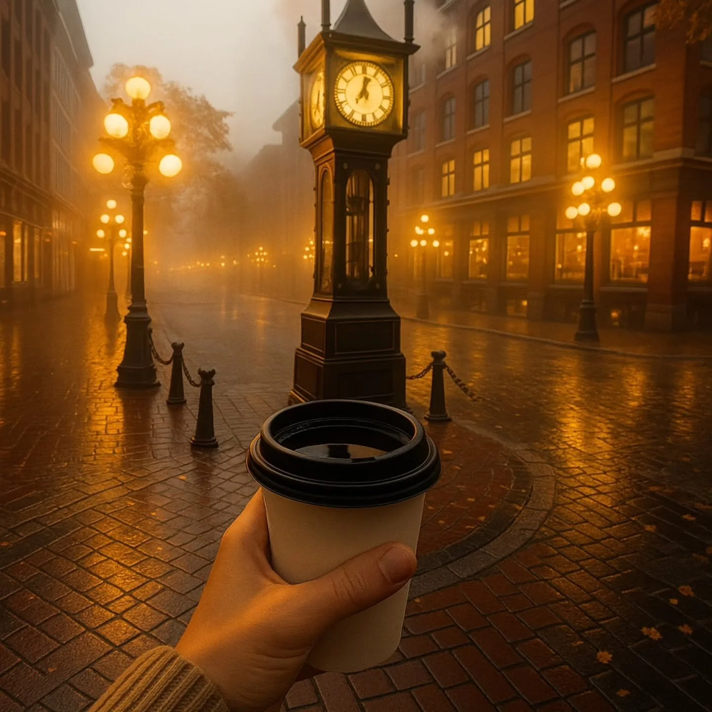☁️ Steam, stone, and stillness.
Just me, a warm cup, and the city quietly breathing before it wakes.

#gastown #vancouverisawesome #steamclock #LunaArtCollections #slowcoffee #foggyvibes #morningmotivation #cobblestones #creativeart