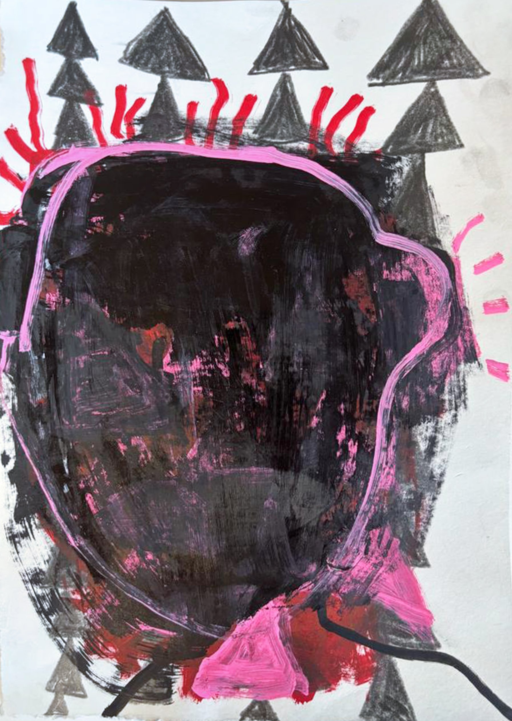 Zeichnung, 2026, Mixed Media auf Papier - H 36 cm x B 26 cm