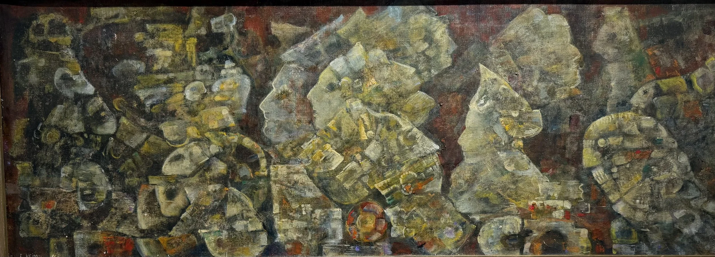 Vergessene Gottheiten, Ohne Jahr, um 1955, Öl auf Leinwand - H 34 cm x B 98 cm