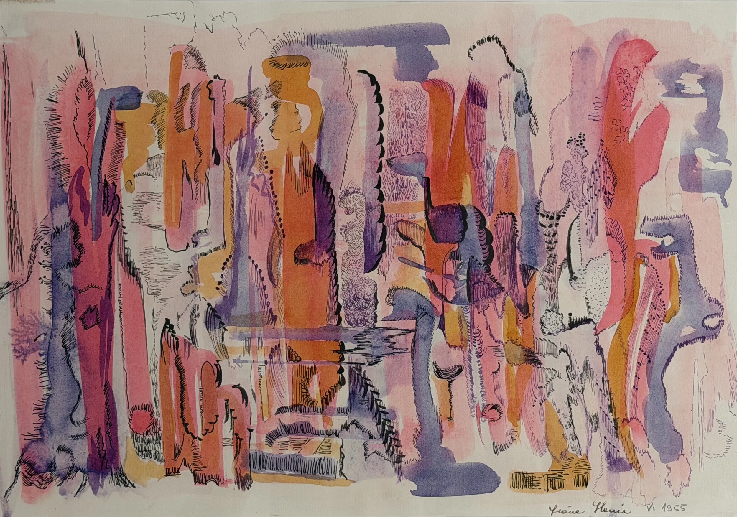 Ohne Titel, 1955, Wasserfarben und Tusche auf Papier - H 30 cm x B 42.5 cm