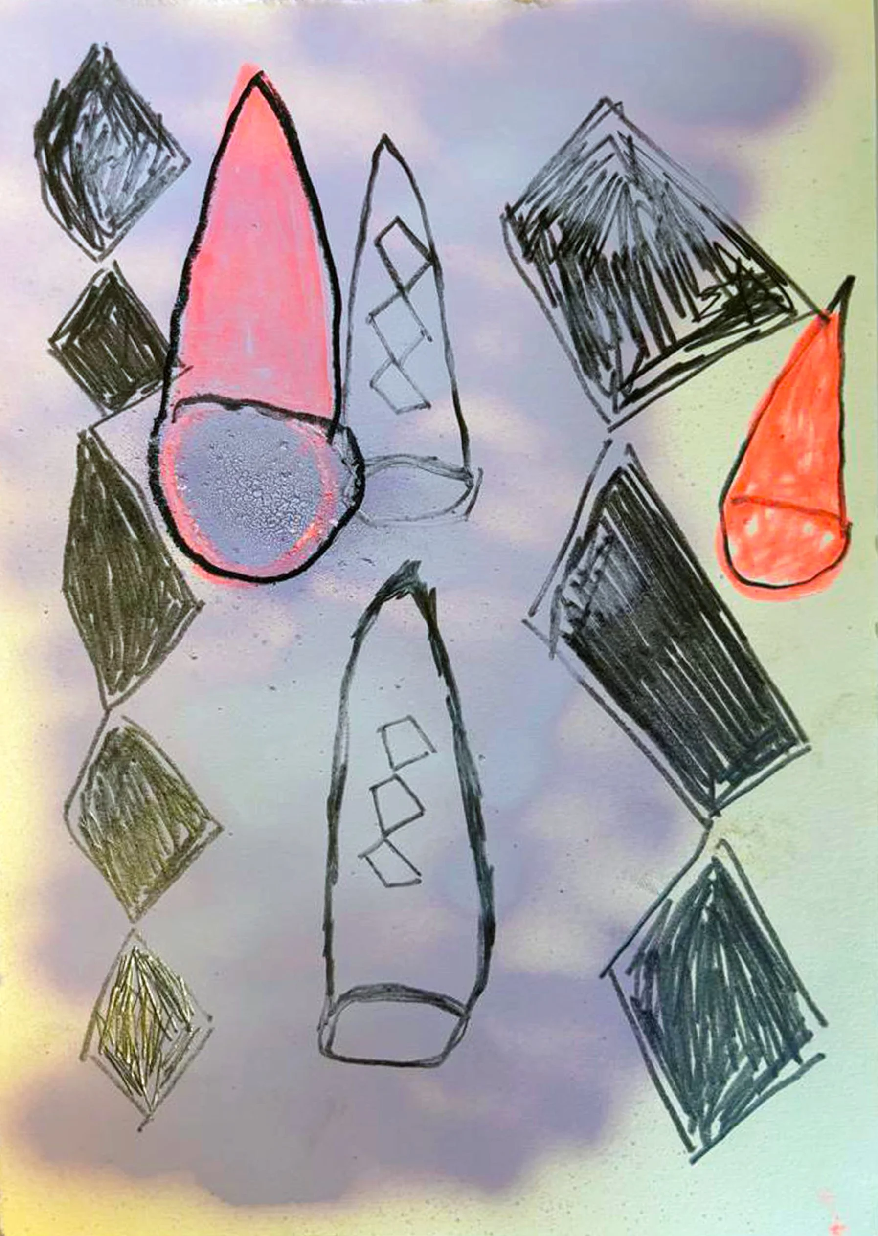 Zeichnung, 2026, Mixed Media auf Papier - H 36 cm x B 26 cm