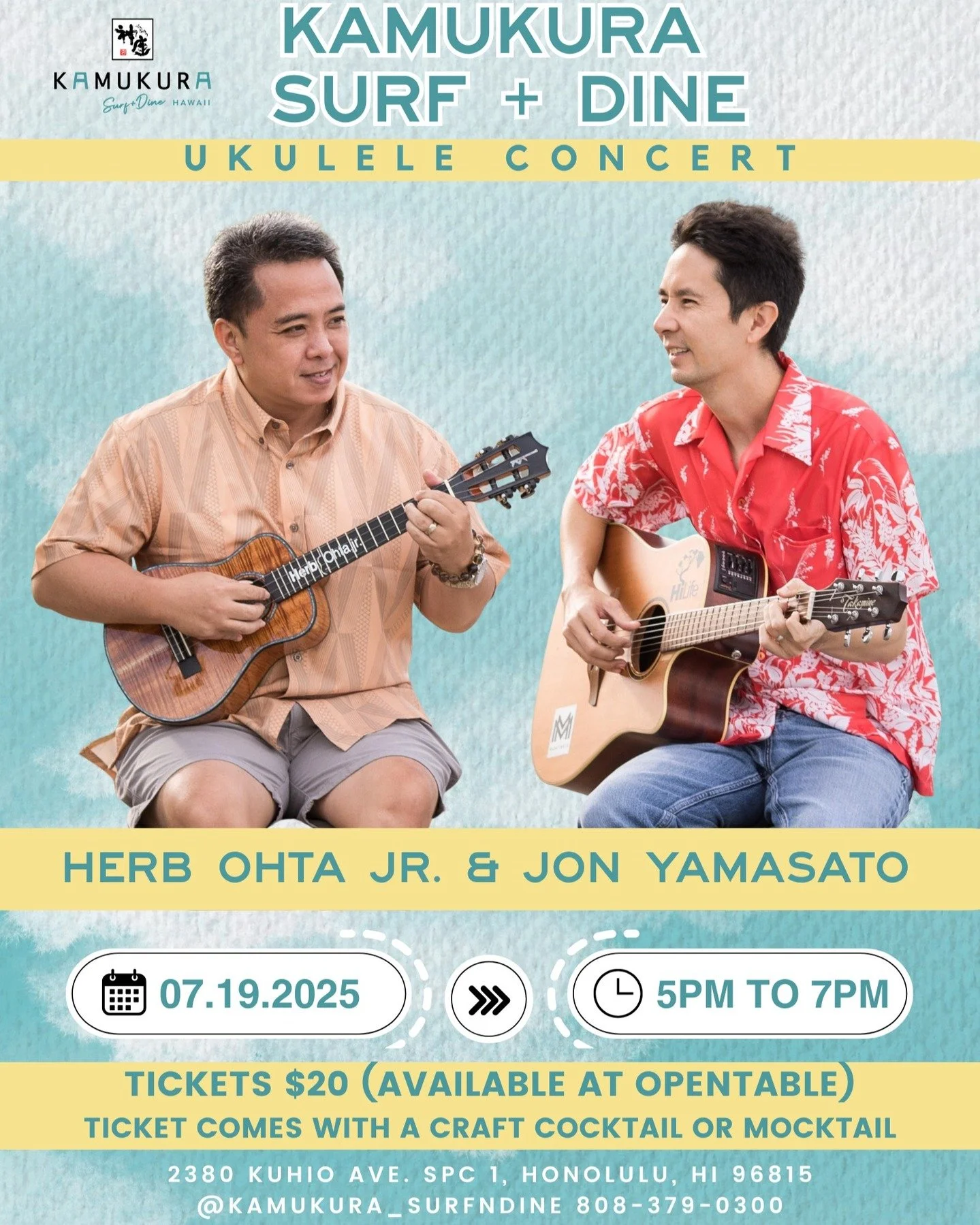 🎶 Island Vibes &amp; Ramen Nights 🎶 Join us for an unforgettable evening with local legends Herb Ohta Jr. and Jon Yamasato&mdash;live at Kamukura Surf + Dine! 🌊✨ Savor soulful ukulele, smooth vocals, and authentic Japanese ramen in the heart of Wa
