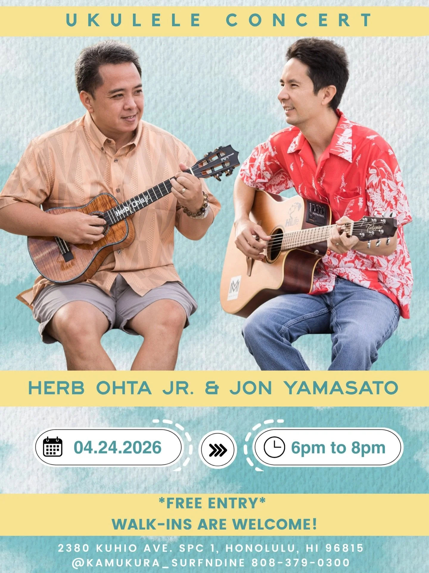Free entry! Everyone is welcome to join the wonderful music and delicious food night😍 #ukuleleconcert #waikiki #kamukurasurfndine