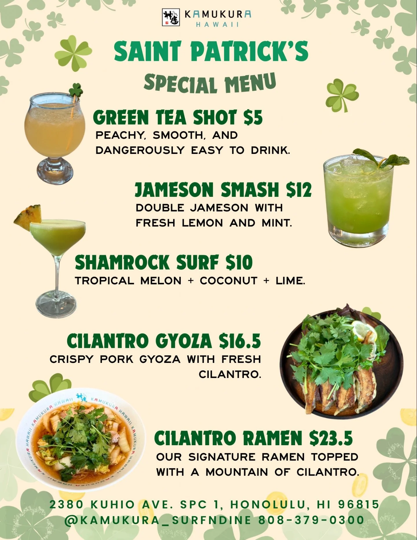 Celebration starts today☘️☘️☘️ #stpatricksday #specialmenu #waikiki #stpattys