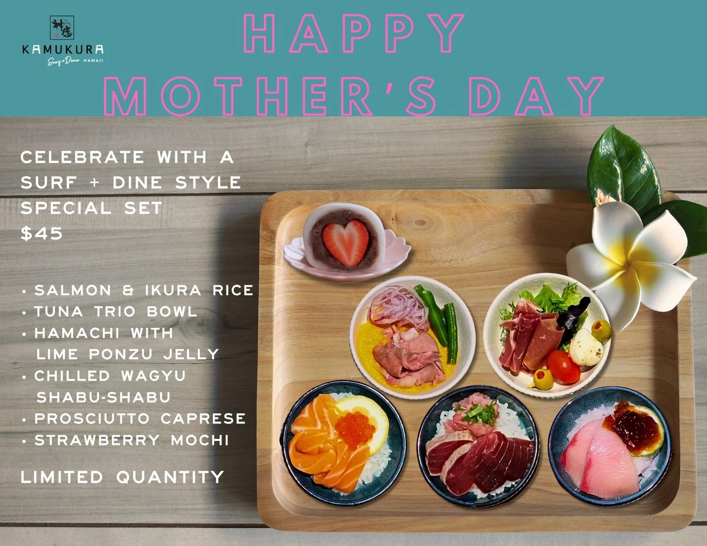 Celebrate Mother&rsquo;s Day with our special set menu🌺 available only on 5/9 &amp; 5/10🌈 #mothersday #waikiki #kamukurasurfndine