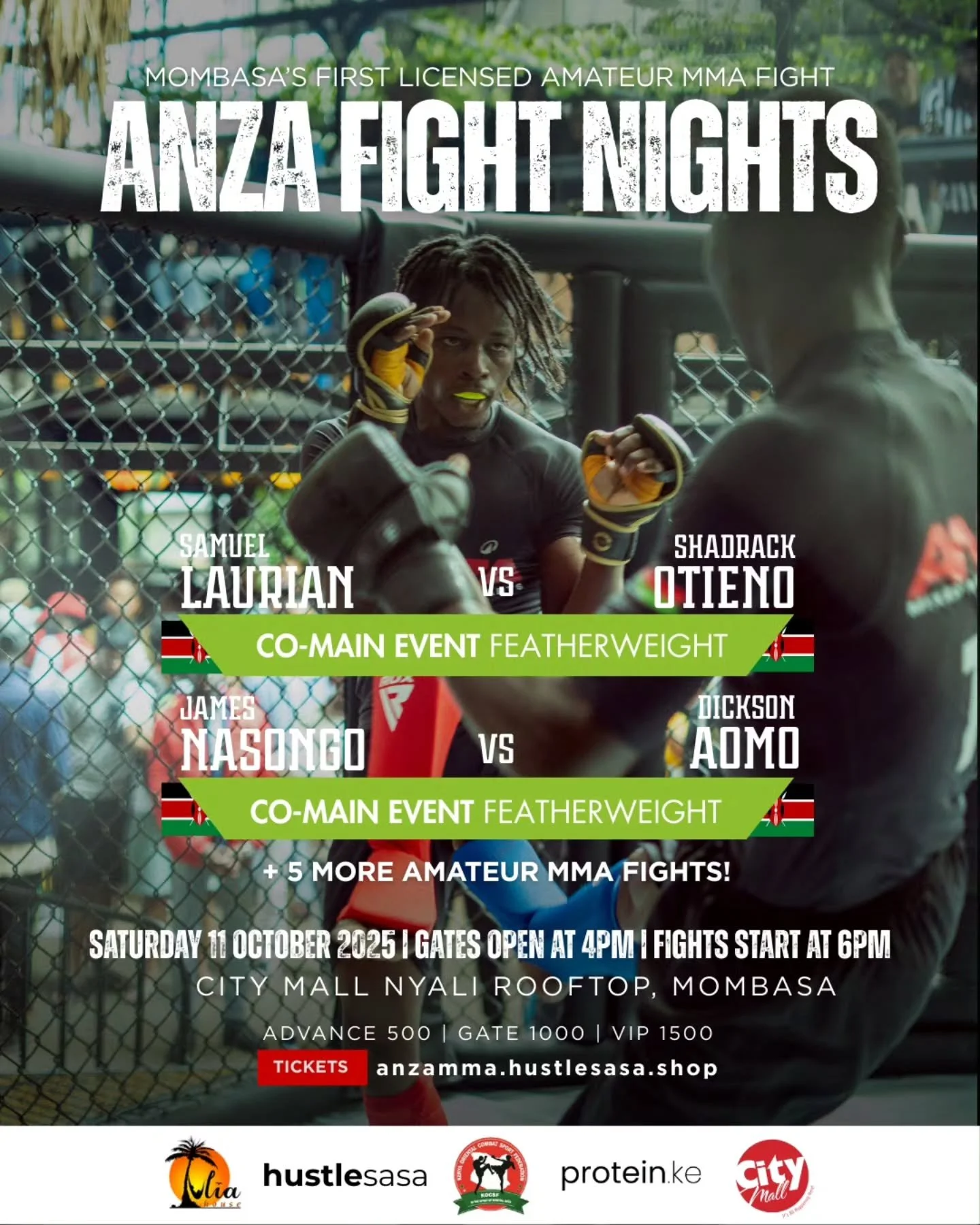 Mombasa incoming ✈️🏝️

We're gearing up for our first @anza_mma match on the coast 🥊

Join us on October 11 at City Mall Nyali rooftop as we feature Kenya's best amateur MMA fighters!

🥇Co-Main Events 🥇

Samuel Laurien @samuelaurian vs Shadrack O