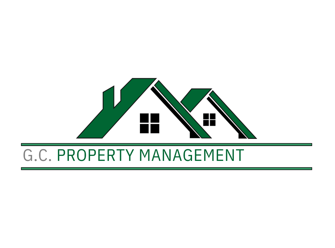 Logo di una società di gestione immobiliare con una casa stilizzata verde e nere e il testo 'G.C. Property Management'.