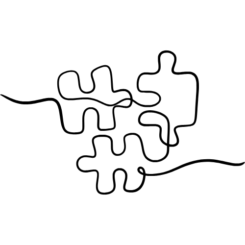 Disegno di un puzzle con pezzi intorno, raffigurato con linee nere su sfondo bianco.