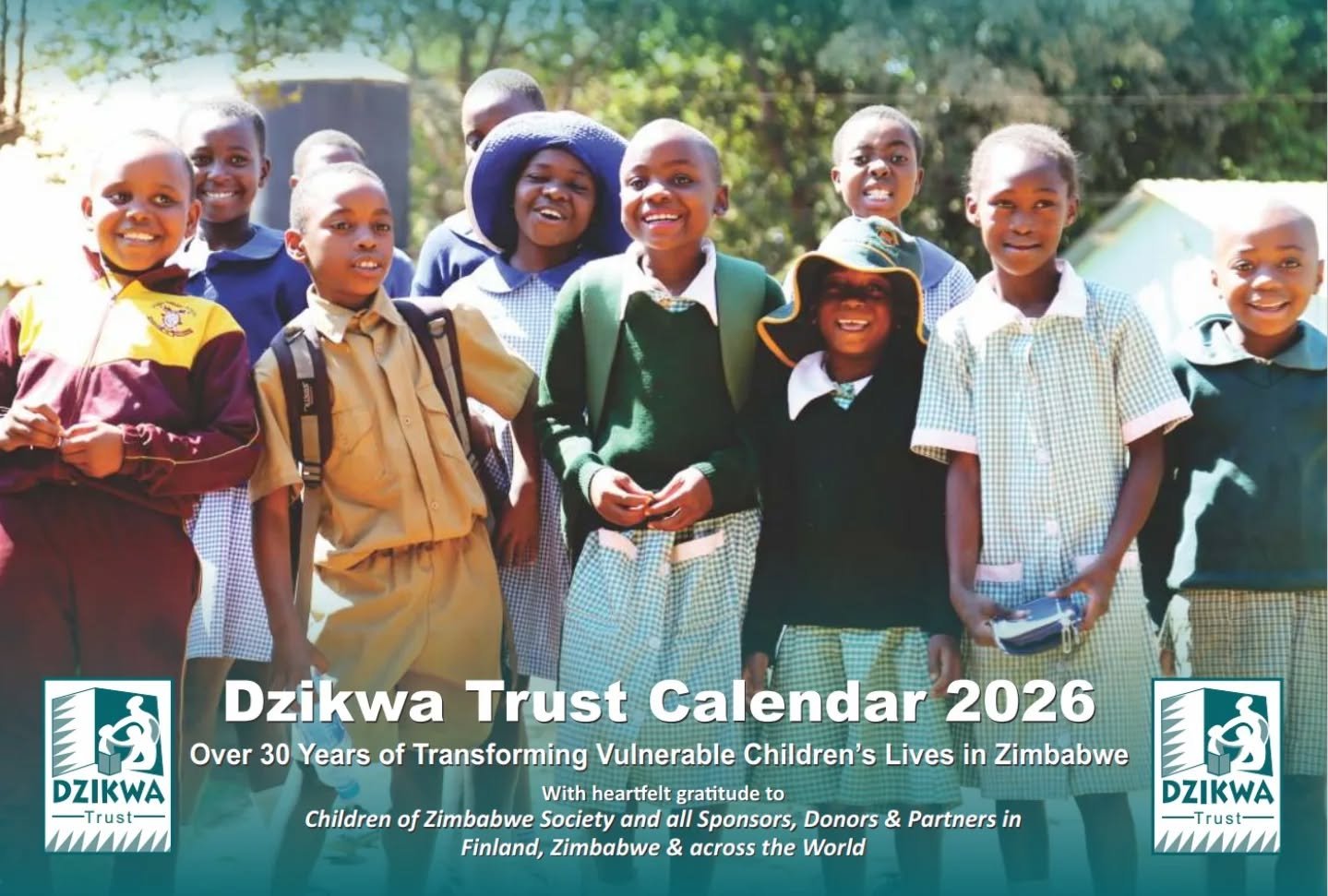 Dzikwa Trustin vuoden 2026 sein&auml;kalenteri on t&auml;&auml;ll&auml;!

Sein&auml;kalenteri ilahduttaa upeilla kuvillaan ja antaa tuhdin tietopaketin keskeisist&auml; toiminnoista Dzivarasekwan lasten koulunk&auml;ynnin ja hyvinvoinnin tukemiseksi.