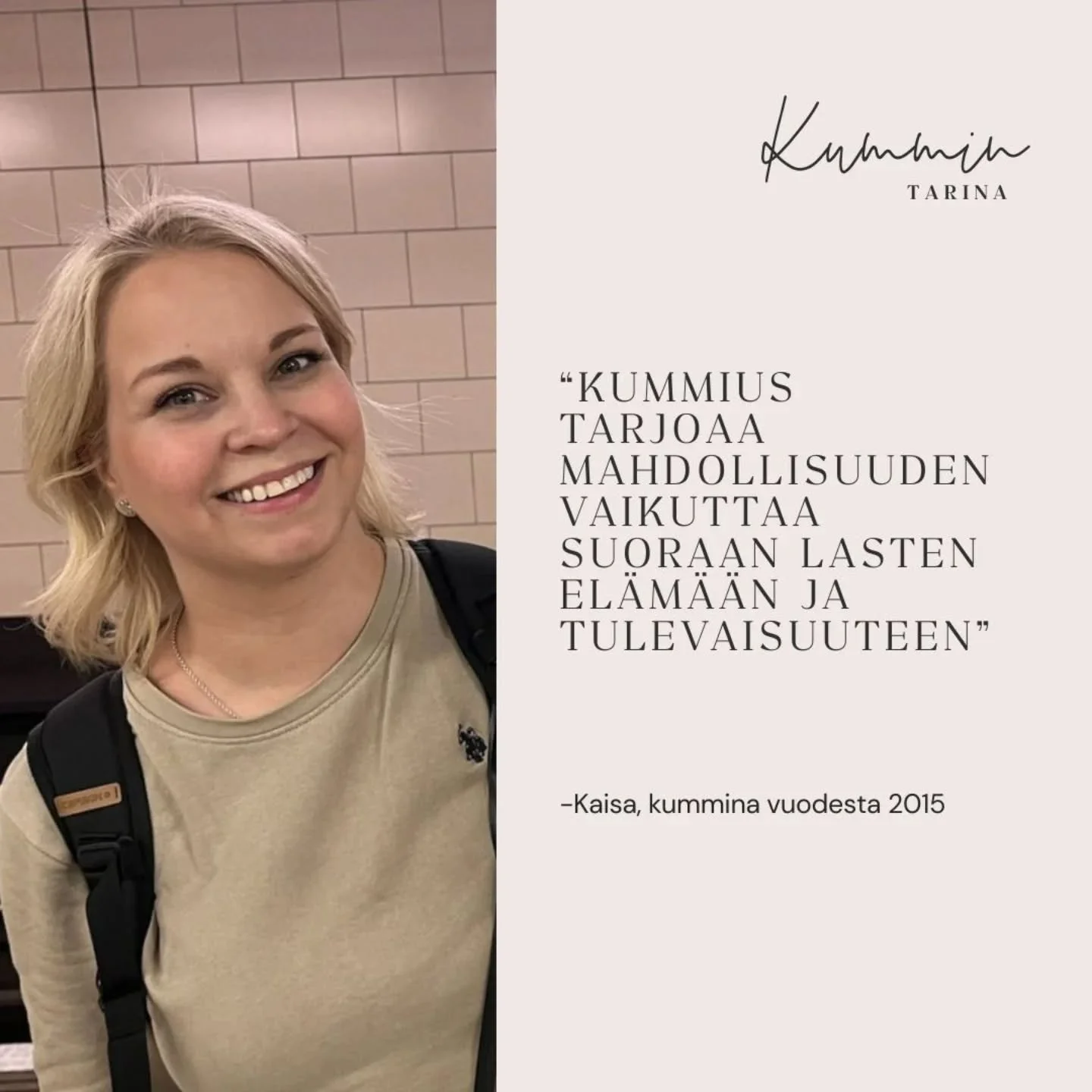 Mit&auml; kummius on antanut sinulle? 

Jos koet, ett&auml; se on tuonut el&auml;m&auml;&auml;si merkityksellisyytt&auml;, jopa onnea, niin jaa hyv&auml;&auml; eteenp&auml;in! Vinkkaa l&auml;heiselle mahdollisuudesta ryhty&auml; kummiksi: zimbabwenla