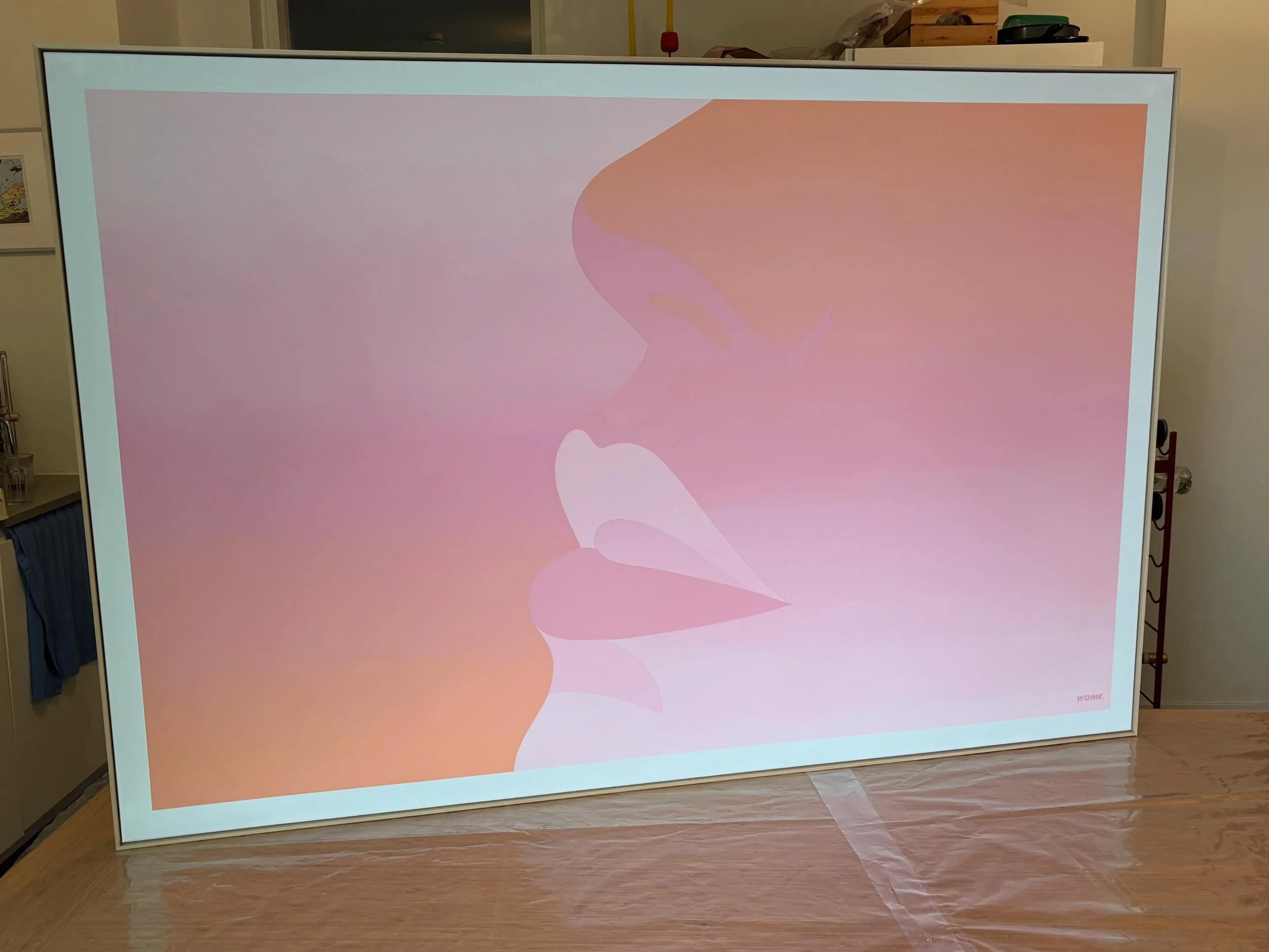 Dit prachtige werk hebben we mogen inlijsten! Wat vonden we dit een mooi project. De kleuren en verlopen zijn ontzettend mooi en strak. We hebben er een verhoogde lindehouten lijst voor gemaakt, dat past er natuurlijk perfect bij! 
 150x100
#baklijst