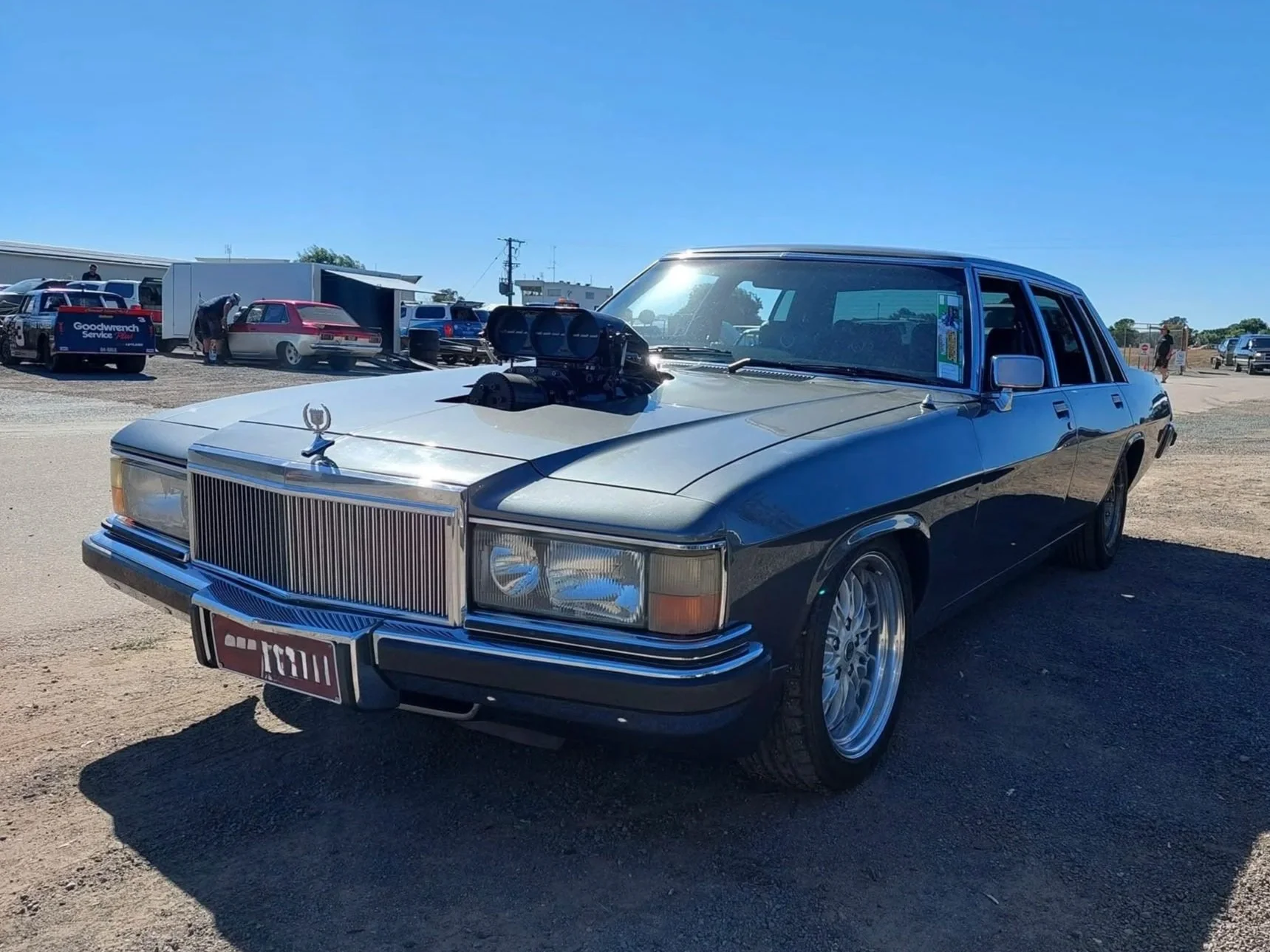 Brett's WB Statesman packs a supercharged 6L, T56 gearbox and 9-inch diff, turning this comfy cruiser into a serious sideways weapon. This thing can hold a skid for the entire length of the track while the driver plays a game with his kid—because obv