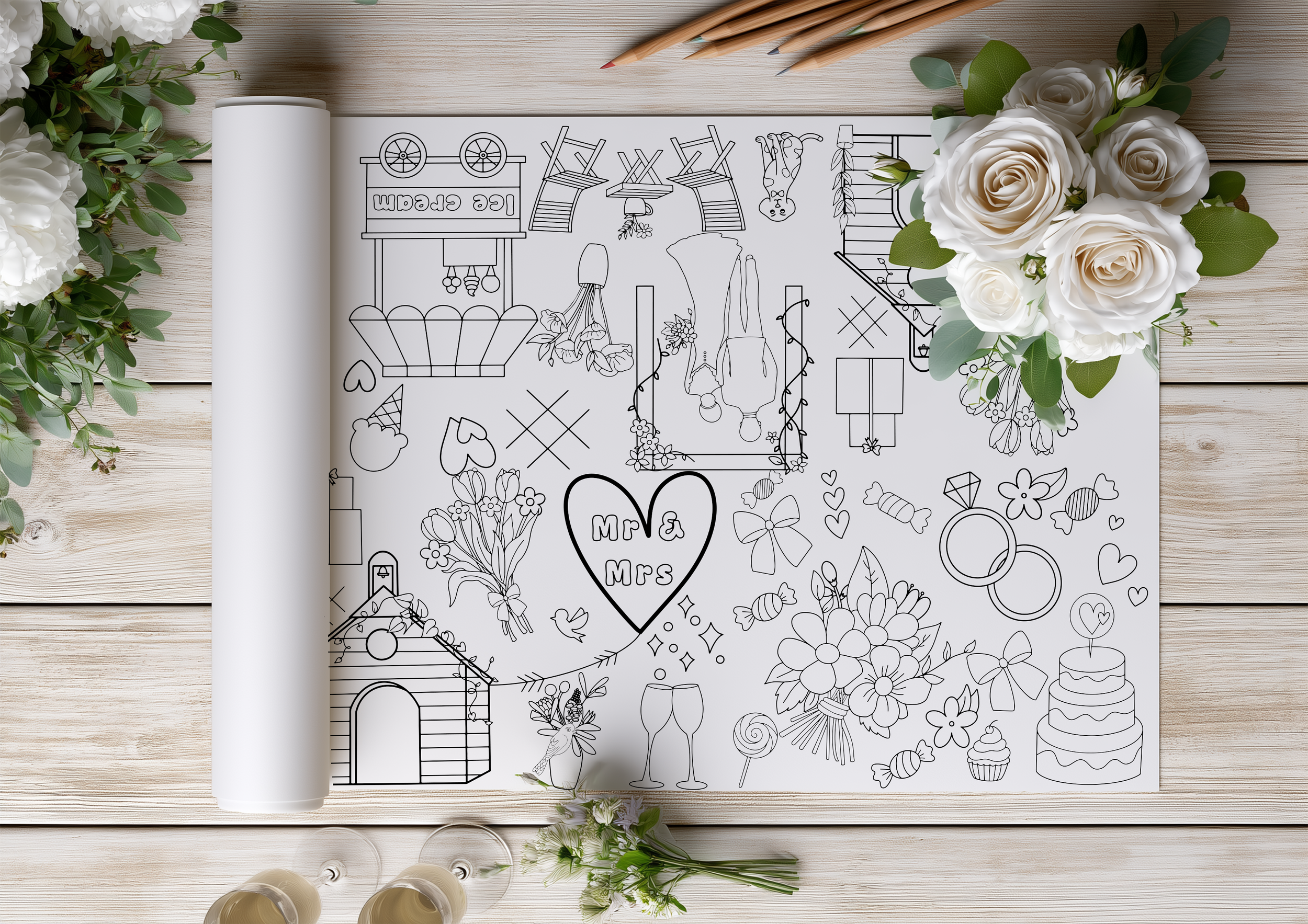 wedding themed colouring roll