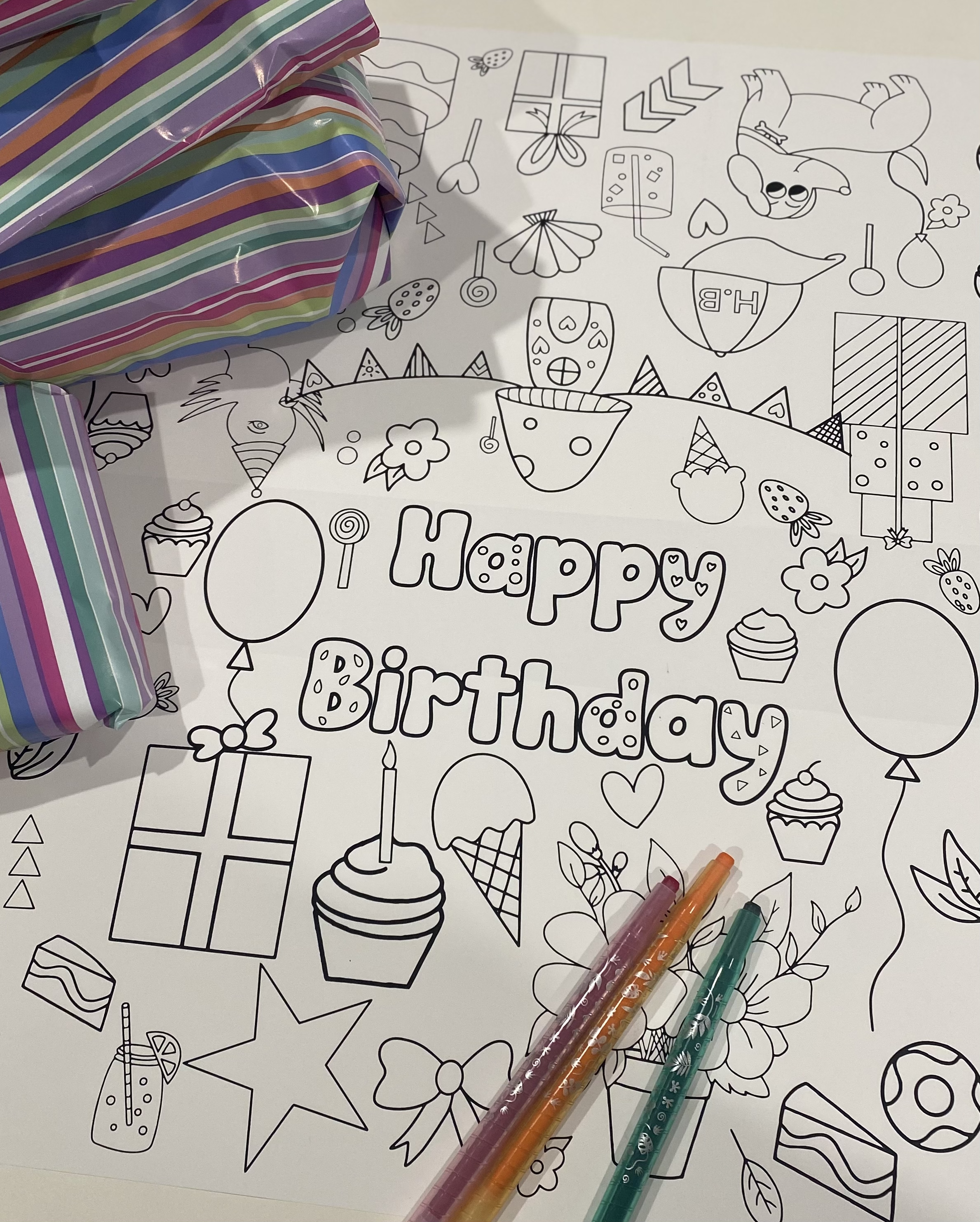 Colouring-in fun for all. Happy birthday colouring in roll