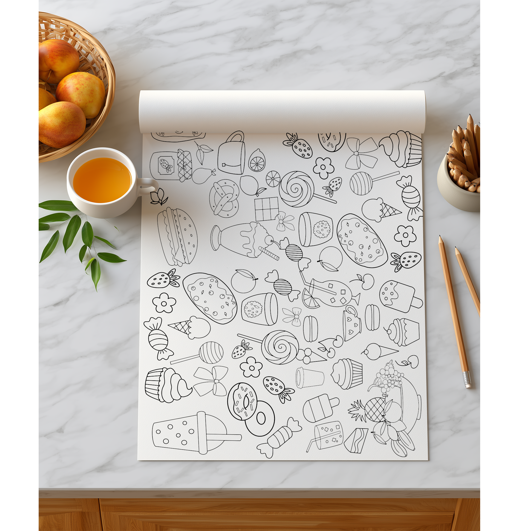 Food theme colouring roll