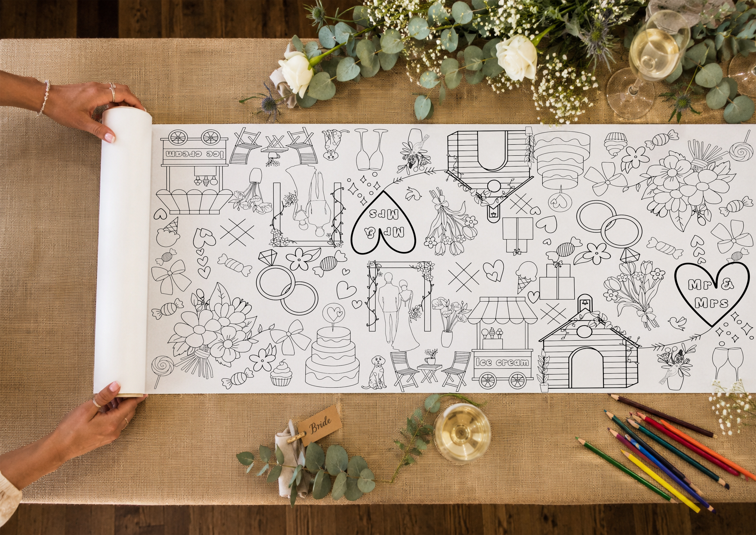 wedding themed colouring in roll