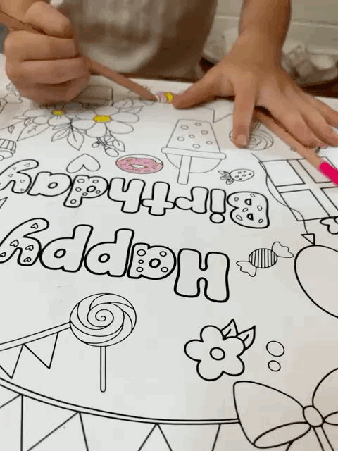 Colouring in paper roll. Fun for all. Birthday theme