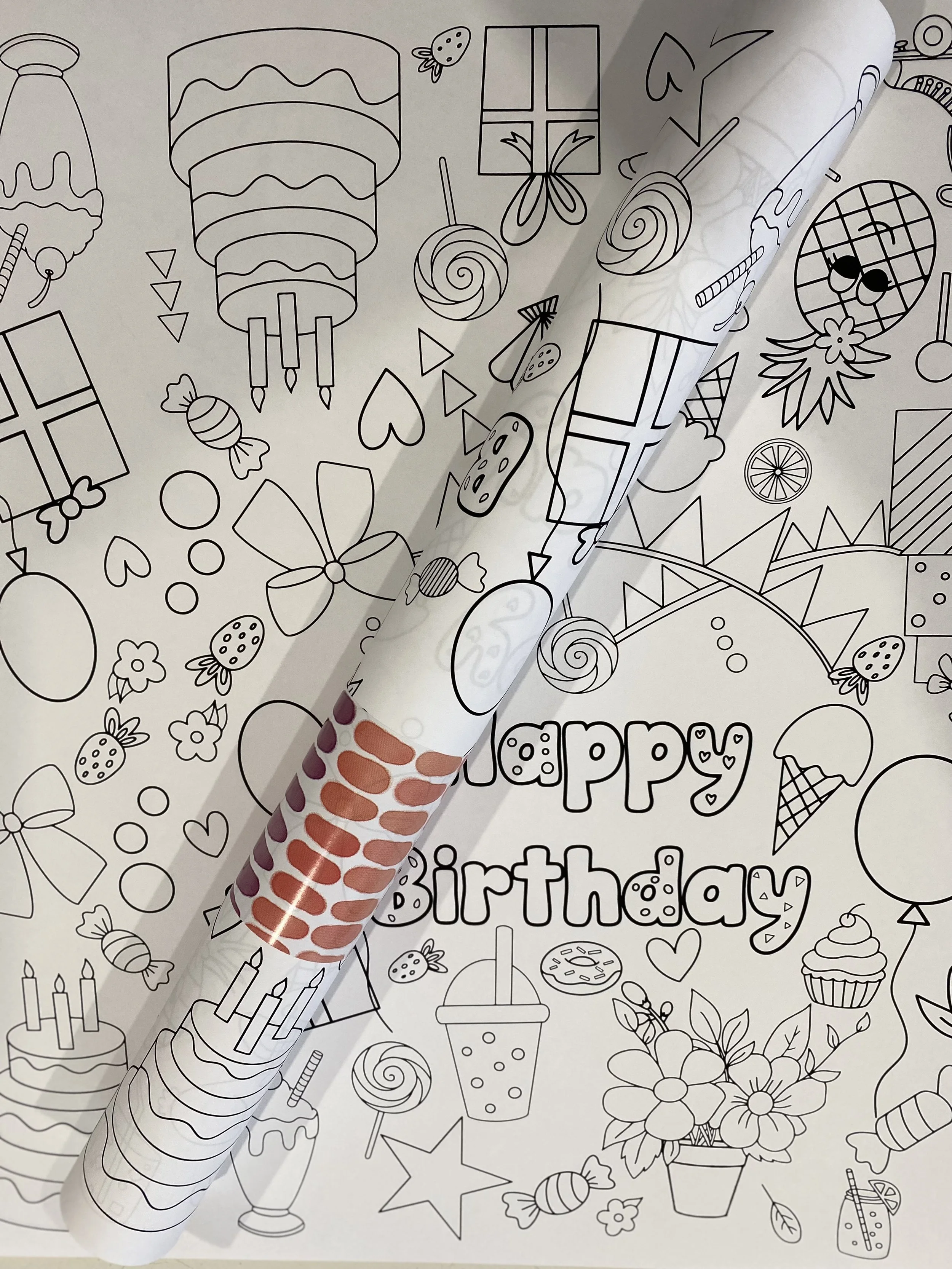 Colouring in paper rolls colouring. Fun for all. Birthday theme