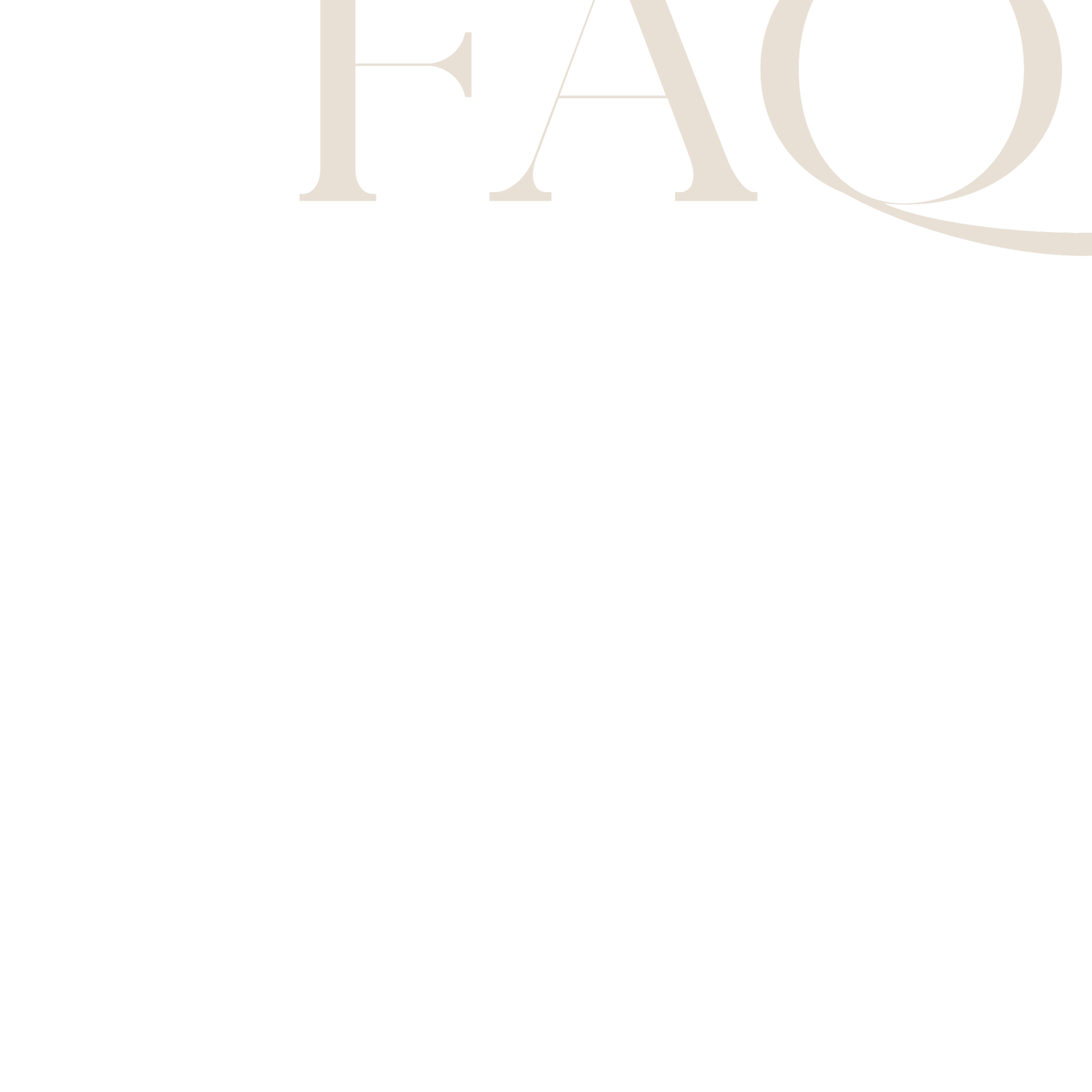 The word 'FAQ' in large beige letters at the top of the image, with smaller black text below reading 'Frequently Asked Questions'.