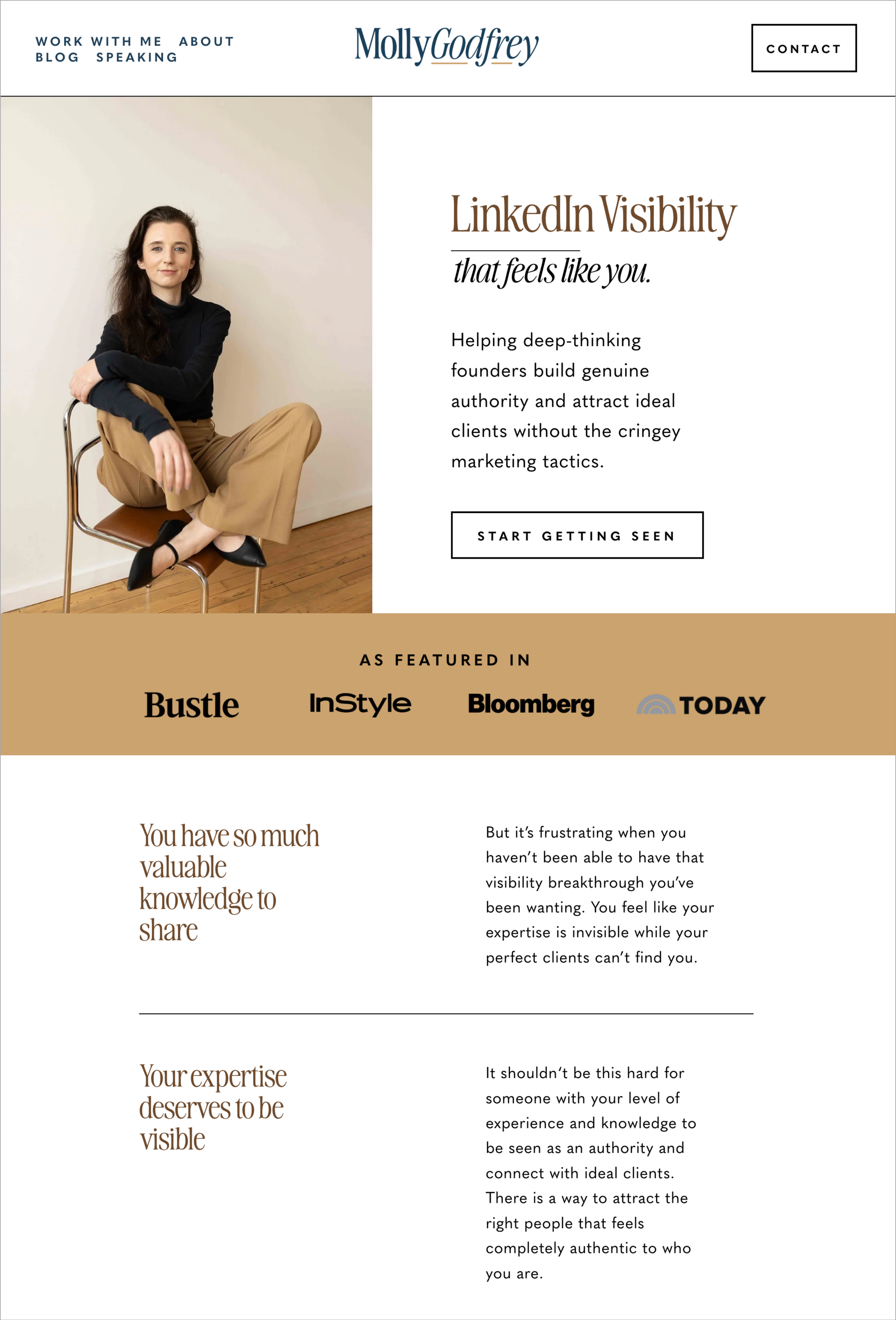 Molly Godfrey LinkedIn strategist brand transformation case study website deisgn by Your Brand Spark