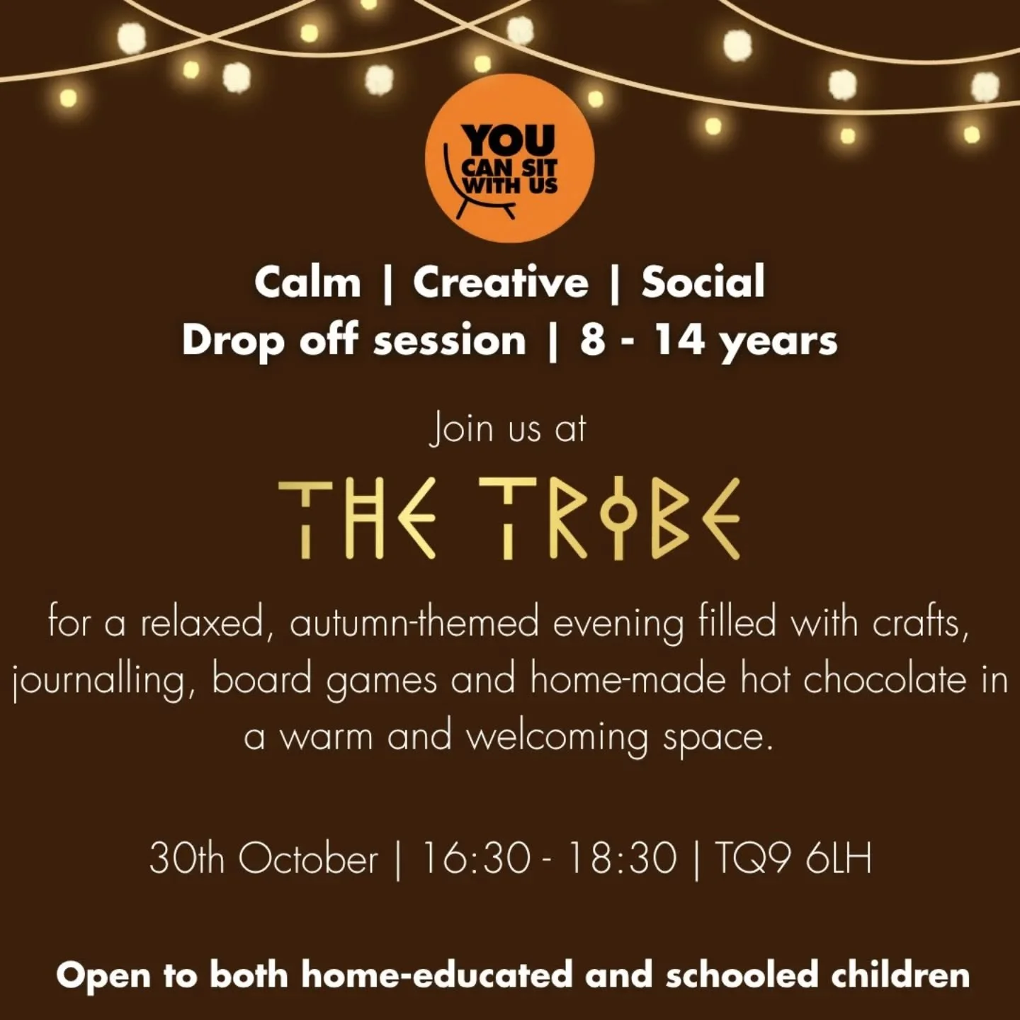 Join us on the 30th October at @thetribecoworks for our half term session.
We're bringing all the cosiness - twinkly lights, home made hot chocolate and some gorgeous autumnal crafts.
This is a child led session - children are free to explore, play