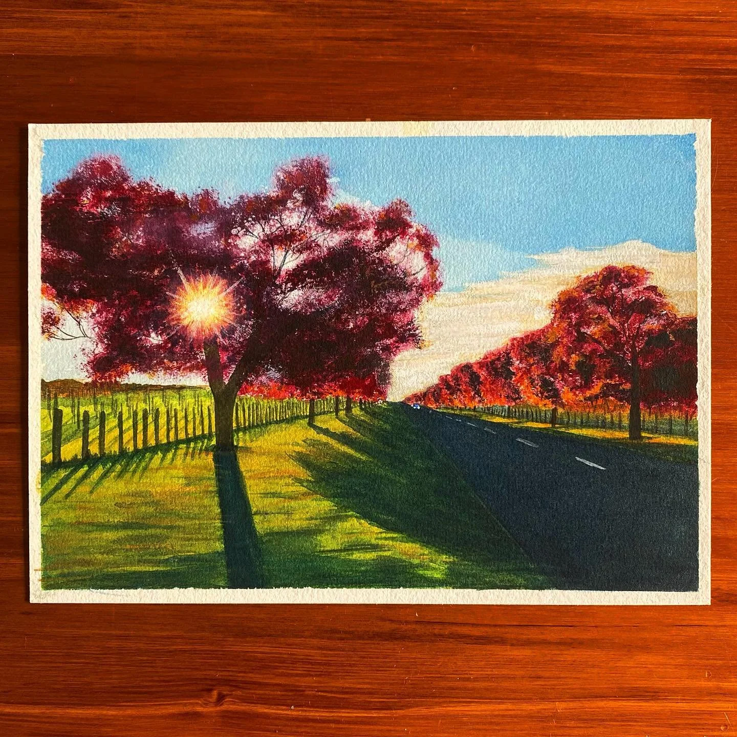 oops, I went MIA again. Painting regularly is hard work.  So here&rsquo;s a painting I did for my mum, last Feb, based on a photo  she took in the Wairarapa. 
I have a couple of projects lined up for Jan, so hopefully will have some more stuff to pos