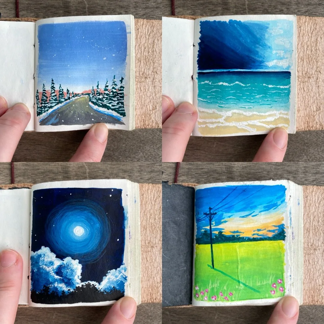 a closer look at a few of the paintings from my sketchbook :)
.
.
#gouache #gouachepainting #artist #painter #landscapepainting