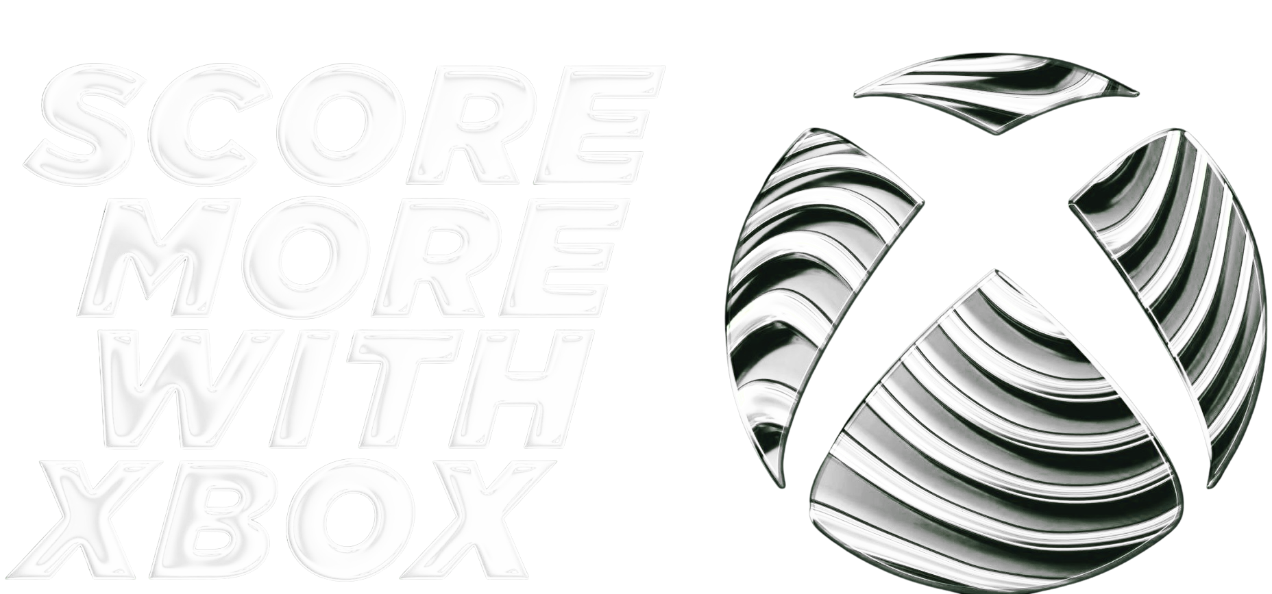 Text says 'Score More with XBOX' in 3D white letters and a metallic Xbox logo.