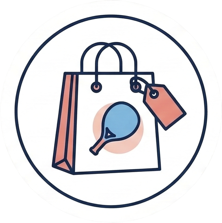 Collection of beach tennis gear including paddles, balls, and a beach bag. Icon for the online equipment shop.