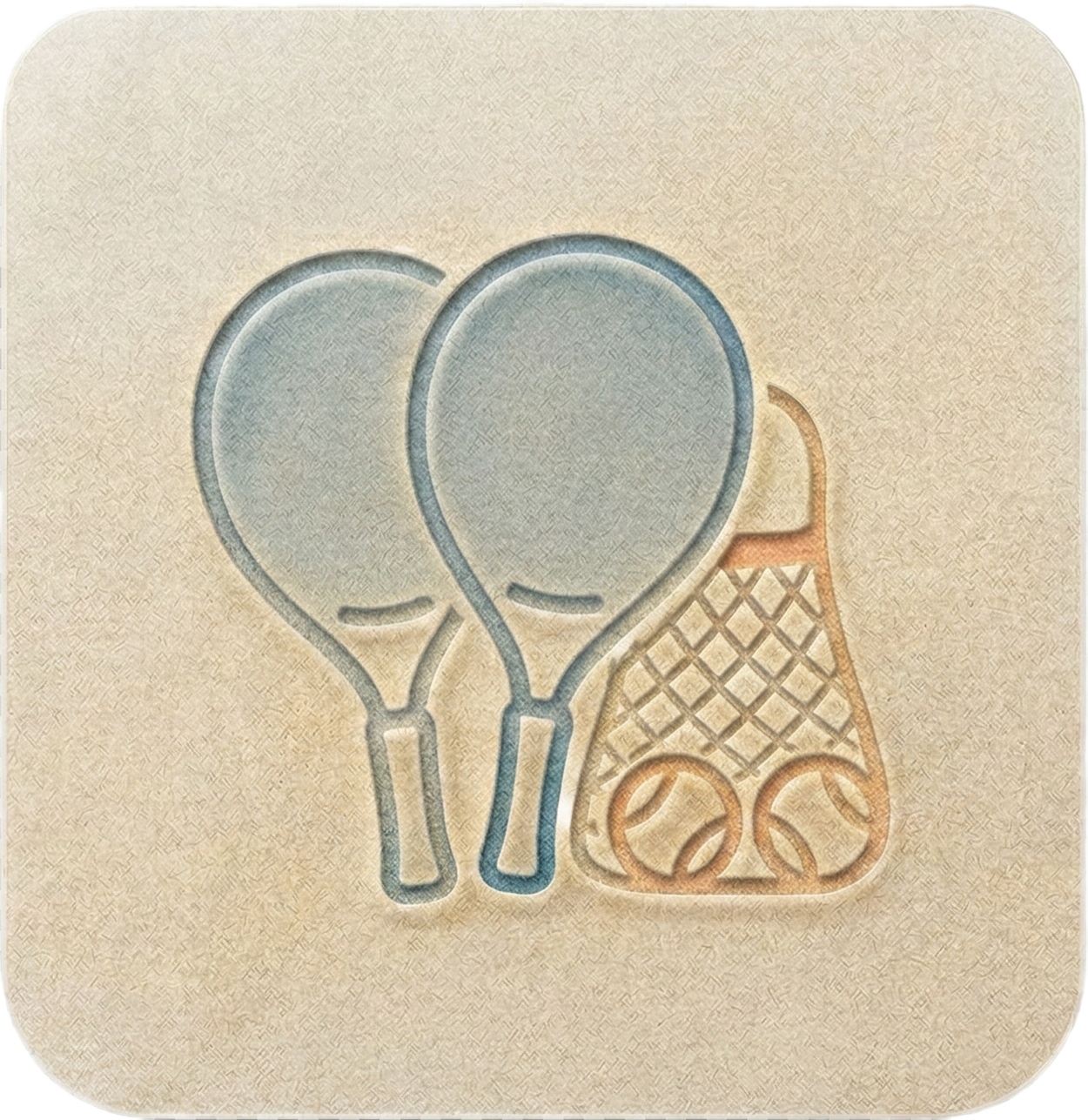 Collection of beach tennis gear including paddles, balls, and a beach bag. Icon for the online equipment shop.