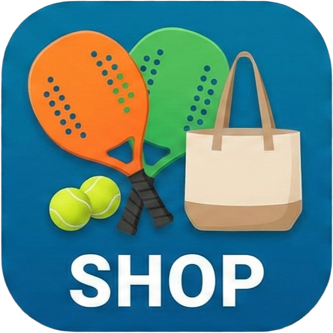 Collection of beach tennis gear including paddles, balls, and a beach bag. Icon for the online equipment shop.