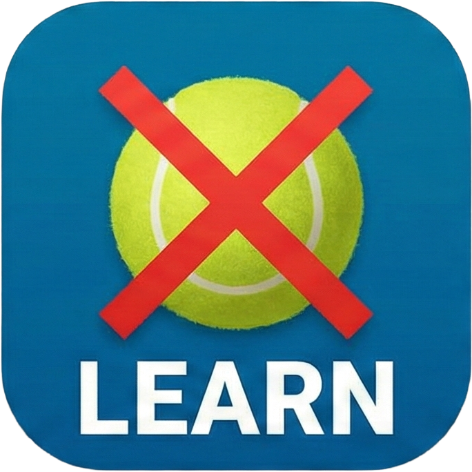 Yellow tennis ball with a red X over it, illustrating the 'No Bounce' rule in beach tennis. Icon for learning the basics of the sport.