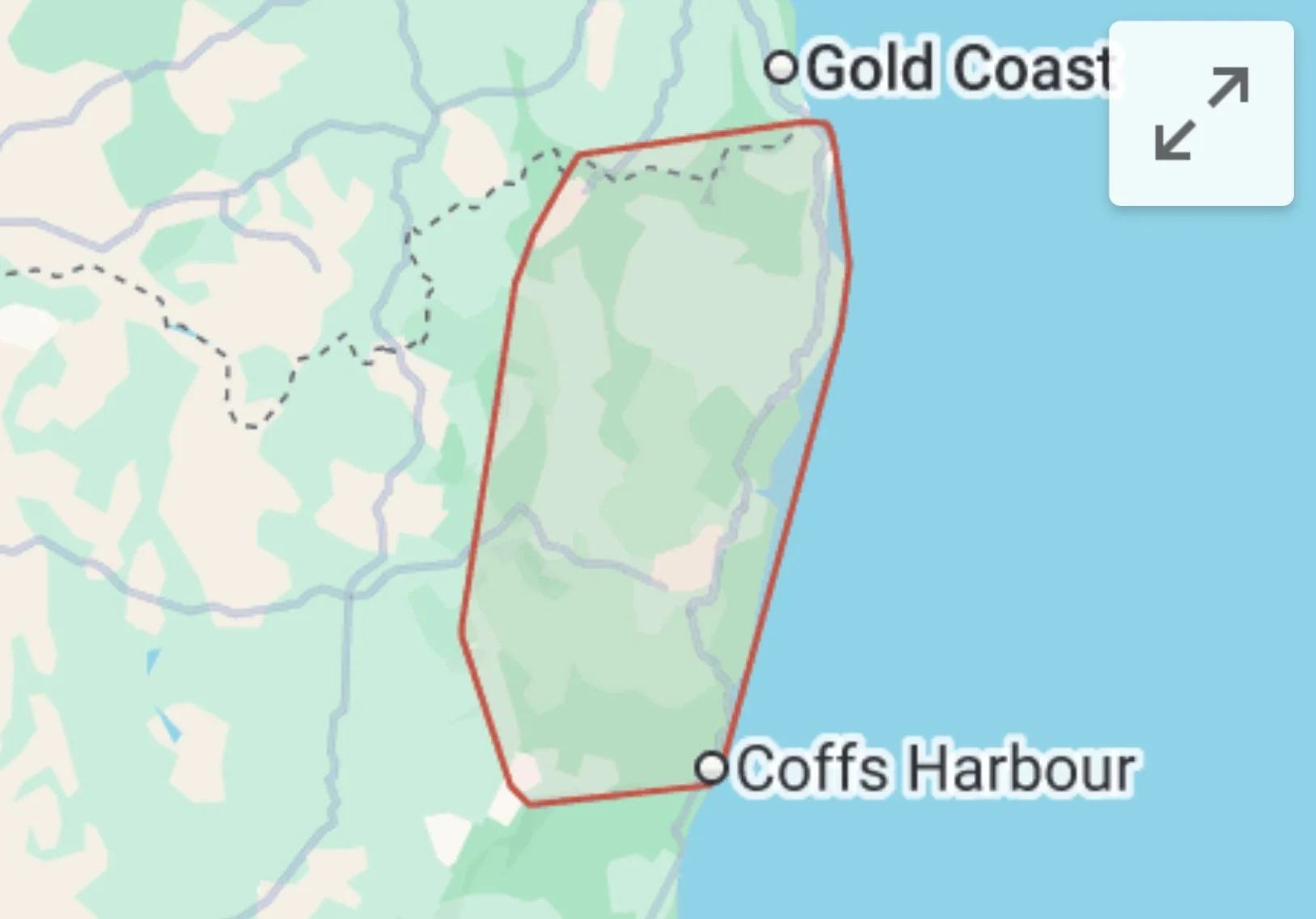 TG Wheeler Contracting service area map showing Northern Rivers NSW from Gold Coast to Coffs Harbour