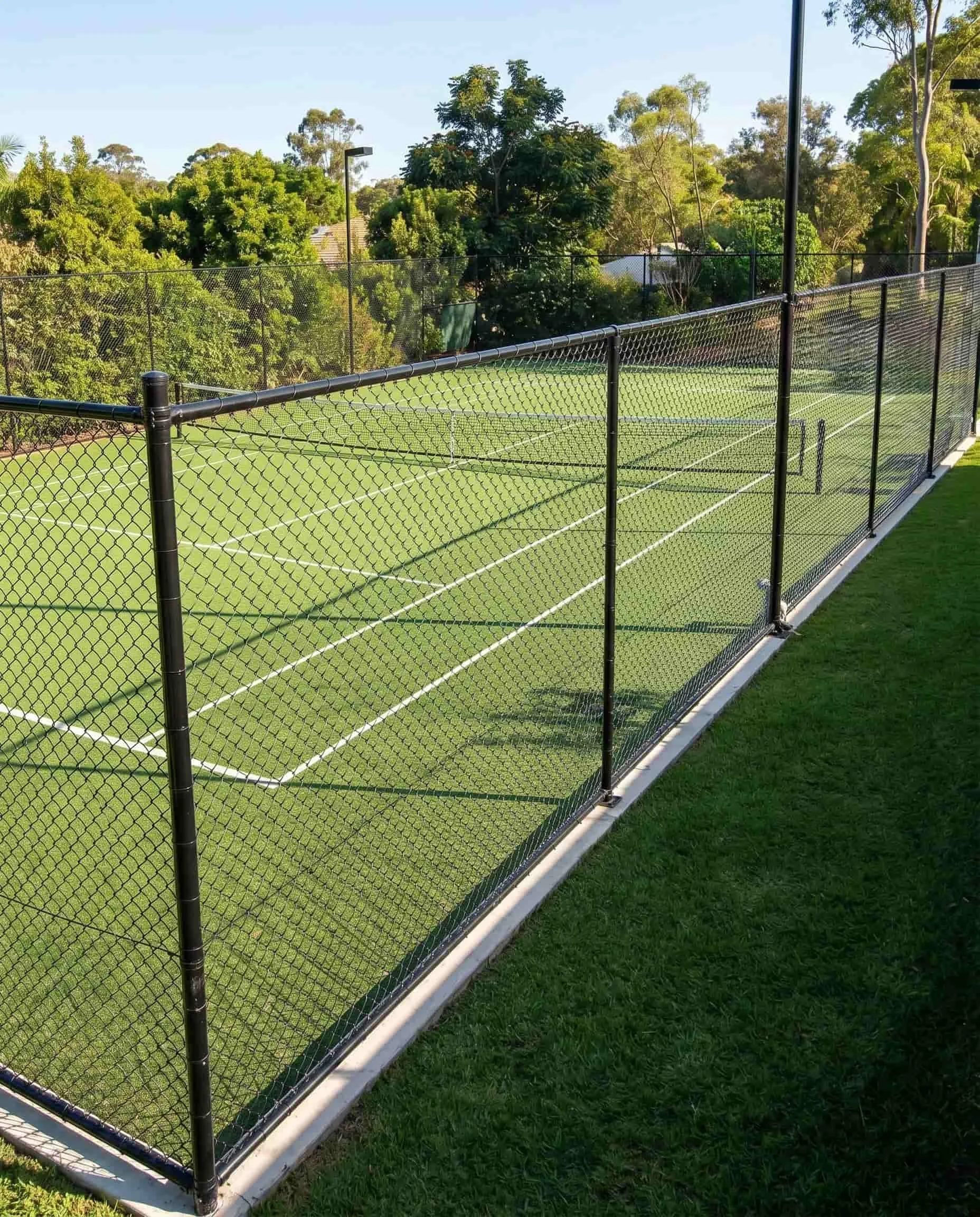 Black chainwire tennis court fencing installed by TG Wheeler Contracting, Northern Rivers NSW