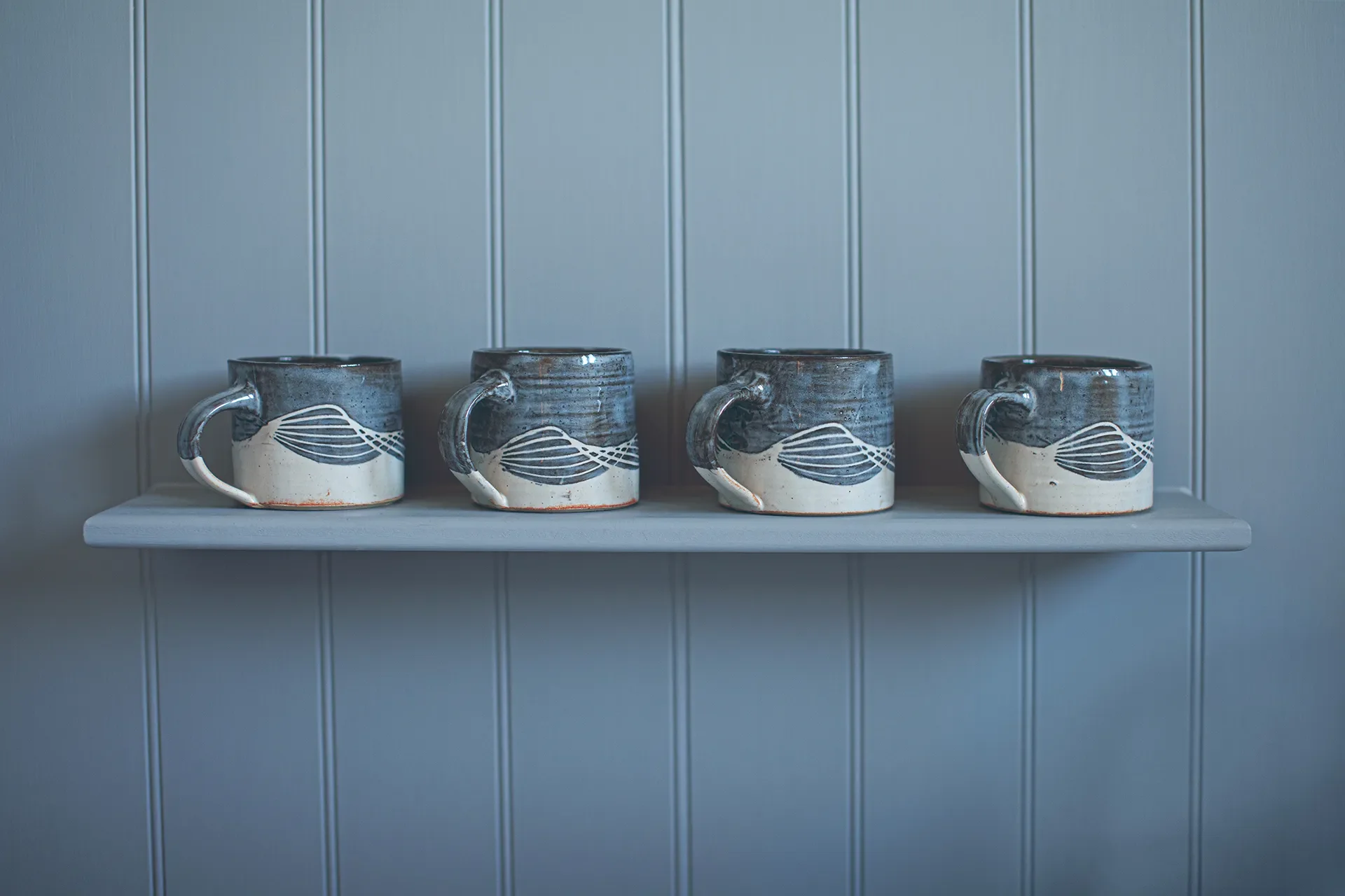 Blue Grey  Wave Mugs