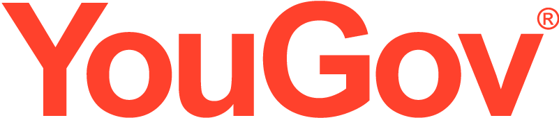 The logo for YouGov, featuring the company name in bold red letters on a black background.