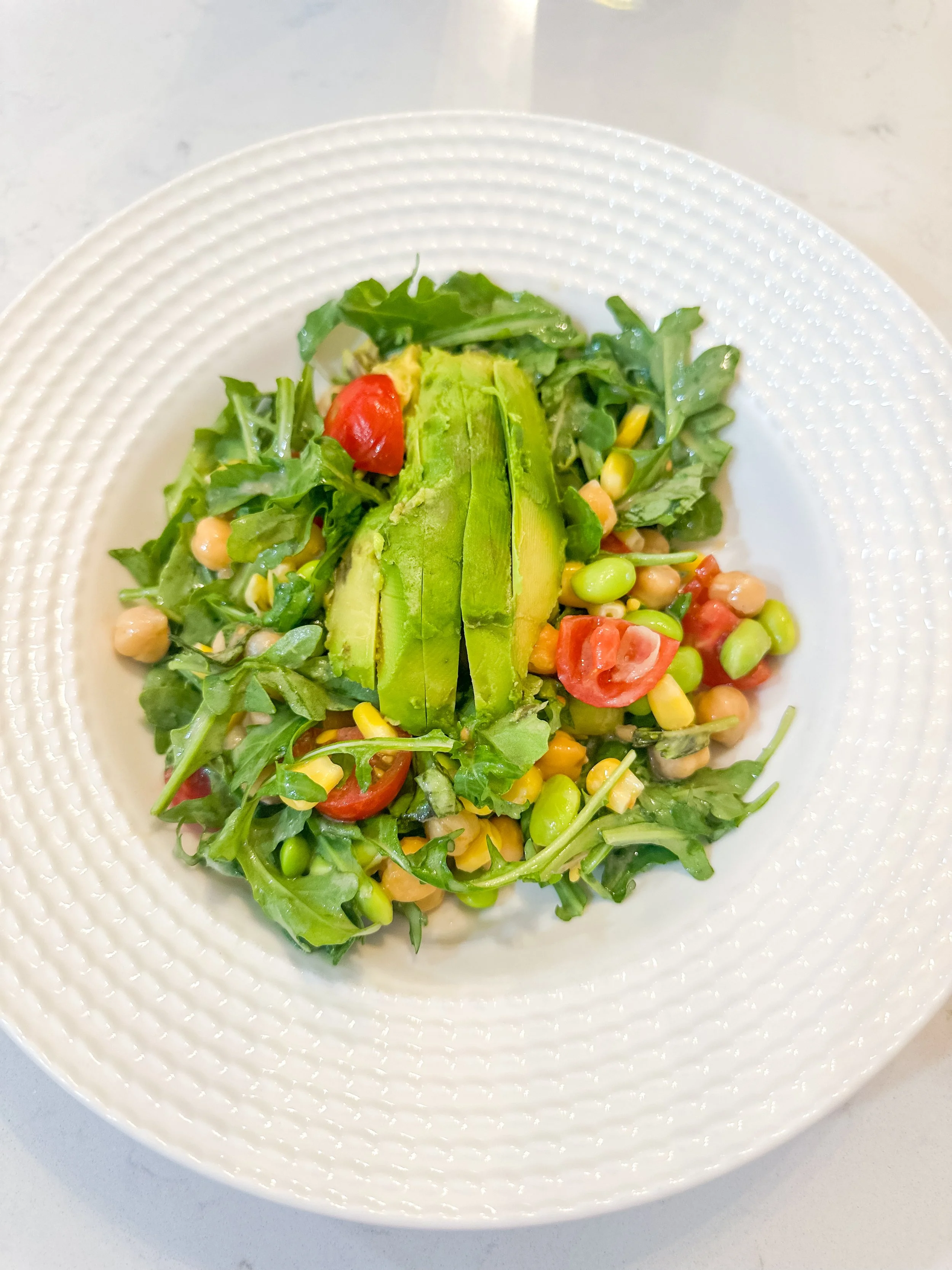 Arugula, Sweet Corn &amp; Avocado Salad with Maple Dijon
