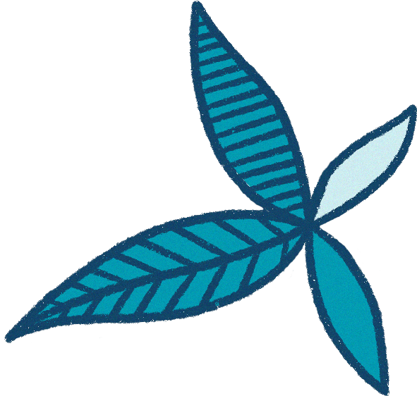 Blad mit vier blauen, gestreiften Blättern