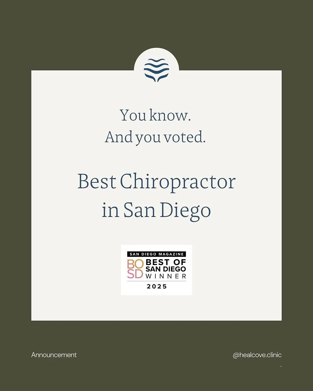 You know. And you voted.

🏆We&rsquo;re honored to be named San Diego&rsquo;s Best Chiropractor &ndash; 2025 by @sandiegomag .

This recognition means everything, because it came from you. 💙

It arrives alongside a new chapter for us:
&ndash; Our re