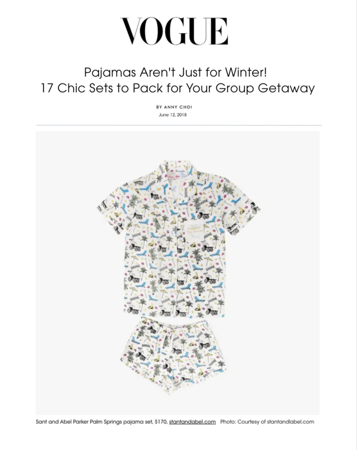 magazine cover of Vogue with pajamas