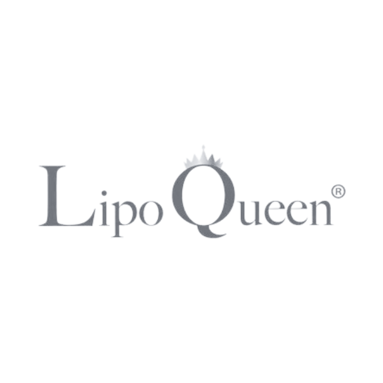 Lip Queen logo with silver and green text, stylized with a crown on the 'Q' and decorative lines.