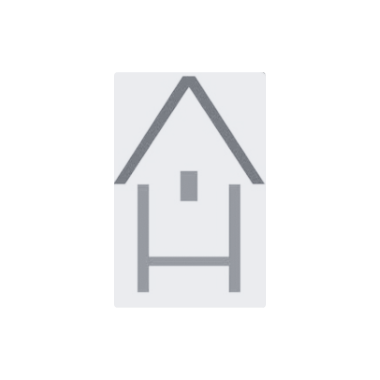 A simple gray icon of a house with a gable roof and a small window in the center.