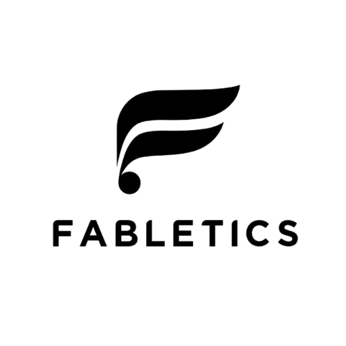 Fabletics logo featuring a stylized feather and the brand name in capital letters.